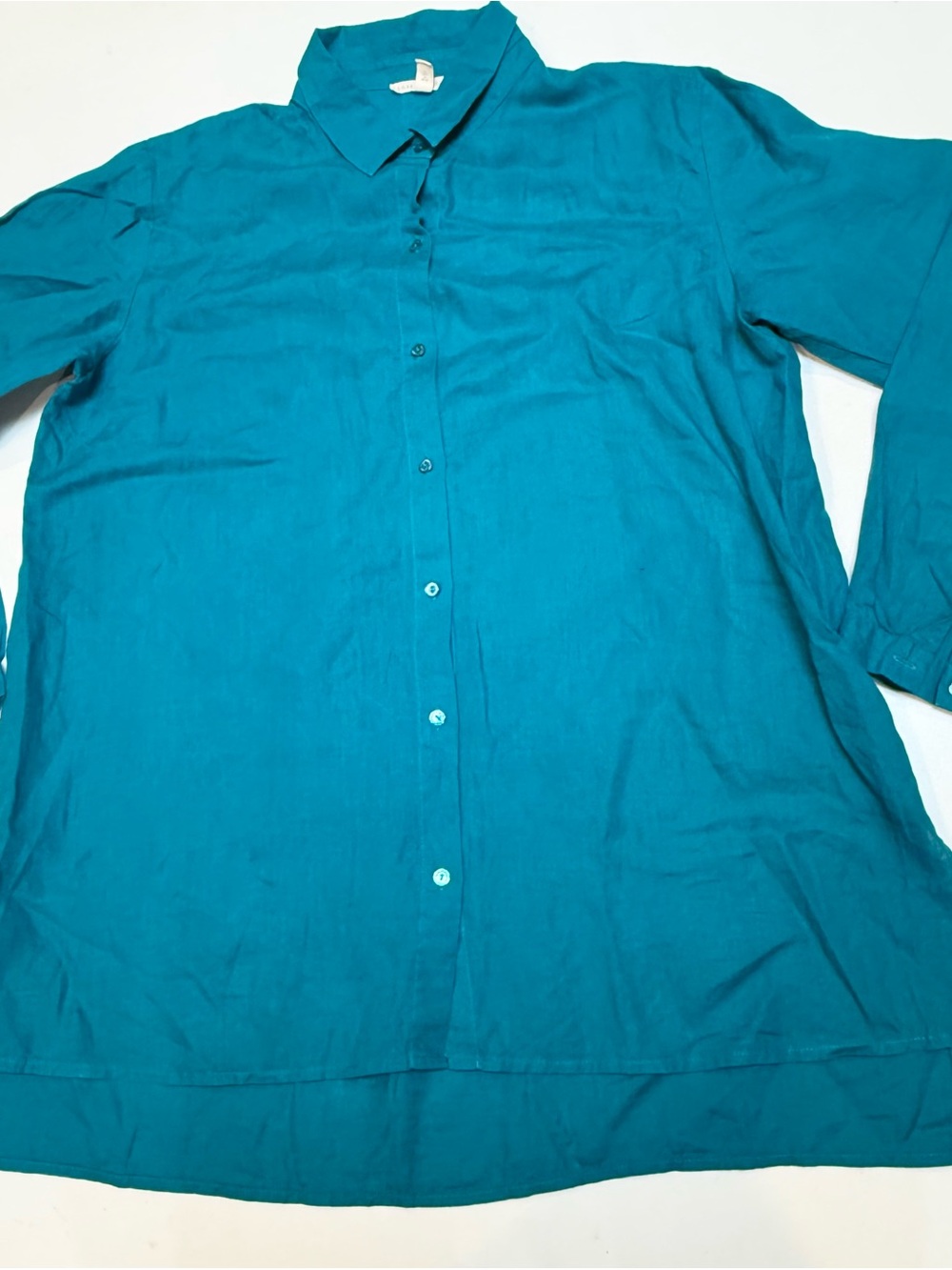 Eileen Fisher Teal Button-Front Long Sleeve Shirt